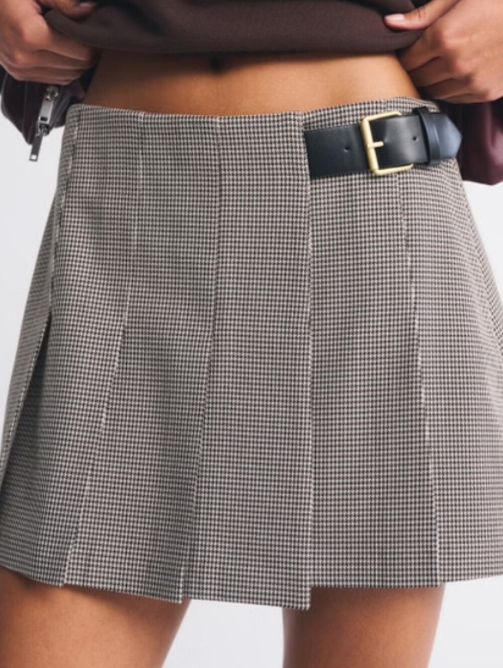Abercrombie & Fitch Hardware Pleated Wrap Mini Skort Houndstooth Size L